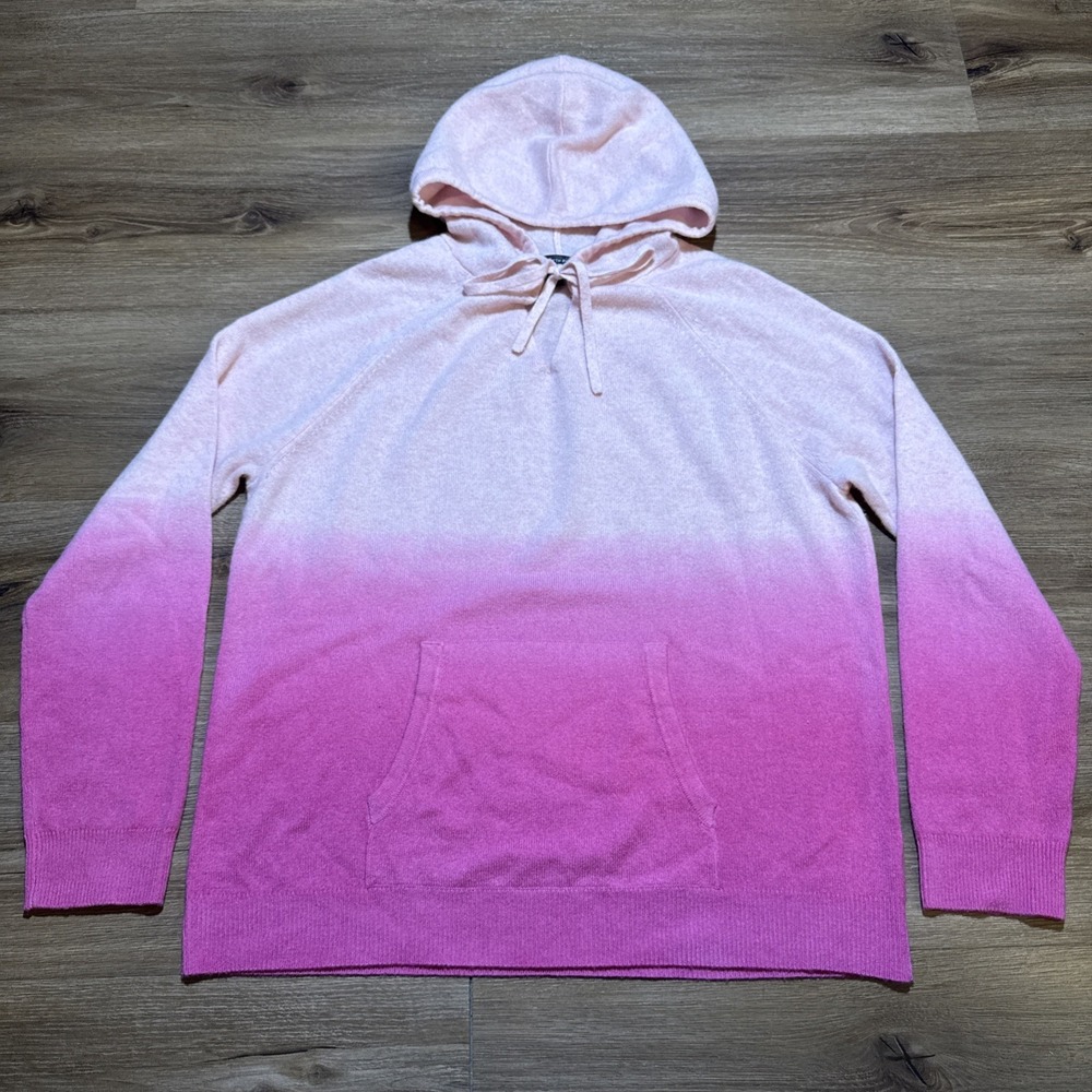 Saks Fifth Avenue Wmns MEDIUM 100% Cashmere Pink Ombre Hoodie Pocket Long Sleeve